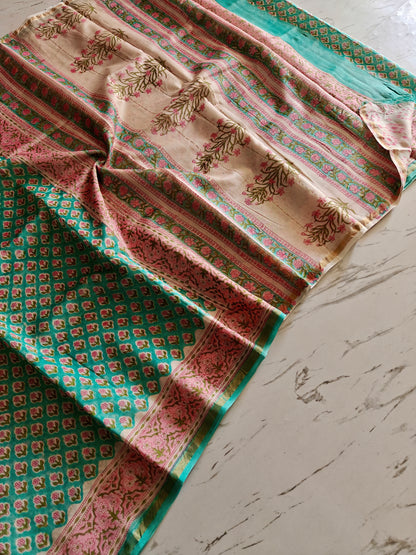 Bagru print Chanderi silk saree