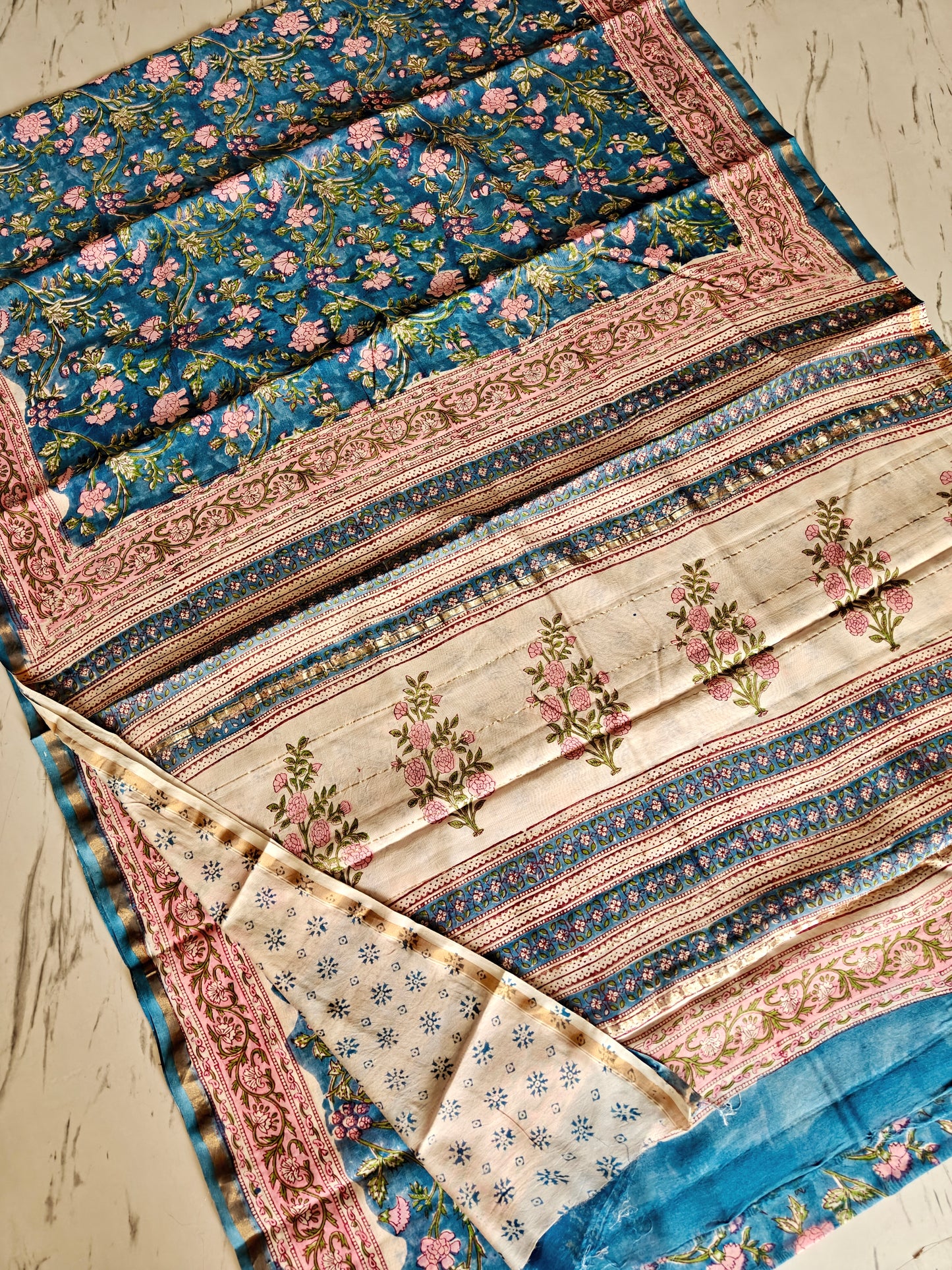 Bagru print Chanderi silk saree