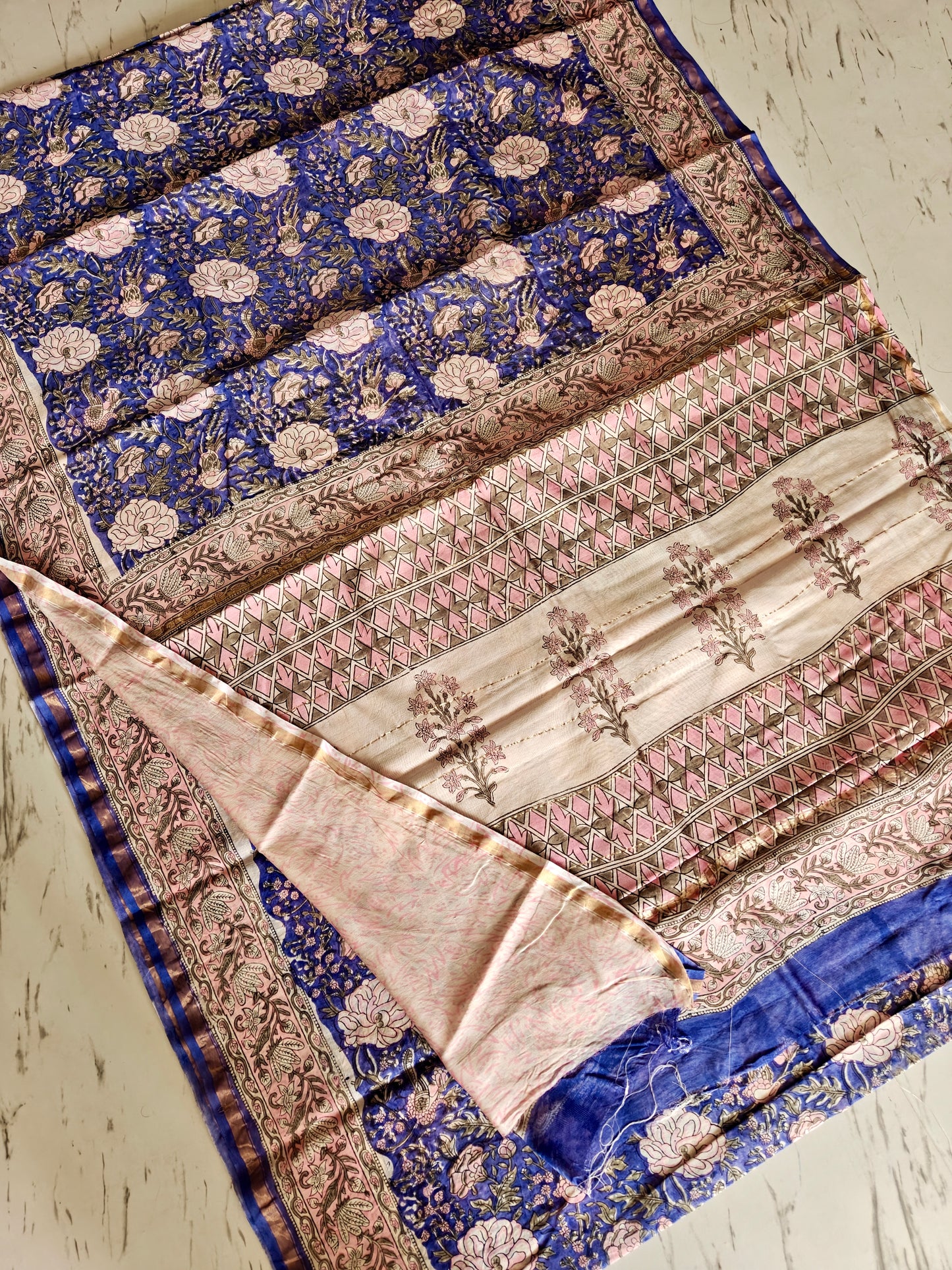 Bagru print Chanderi silk saree