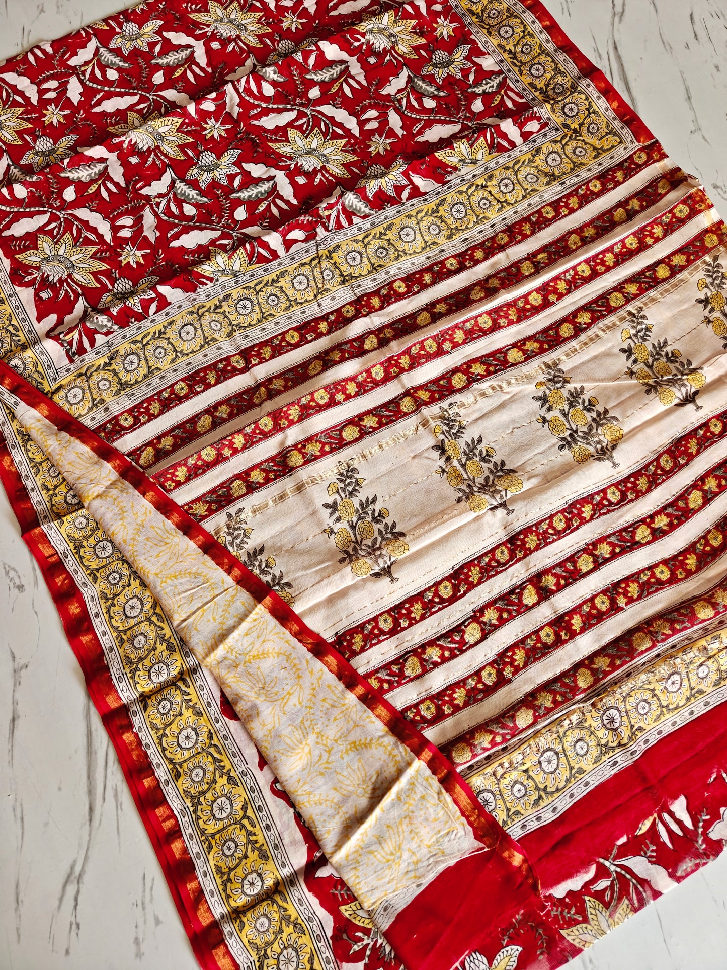 Bagru print Chanderi silk saree