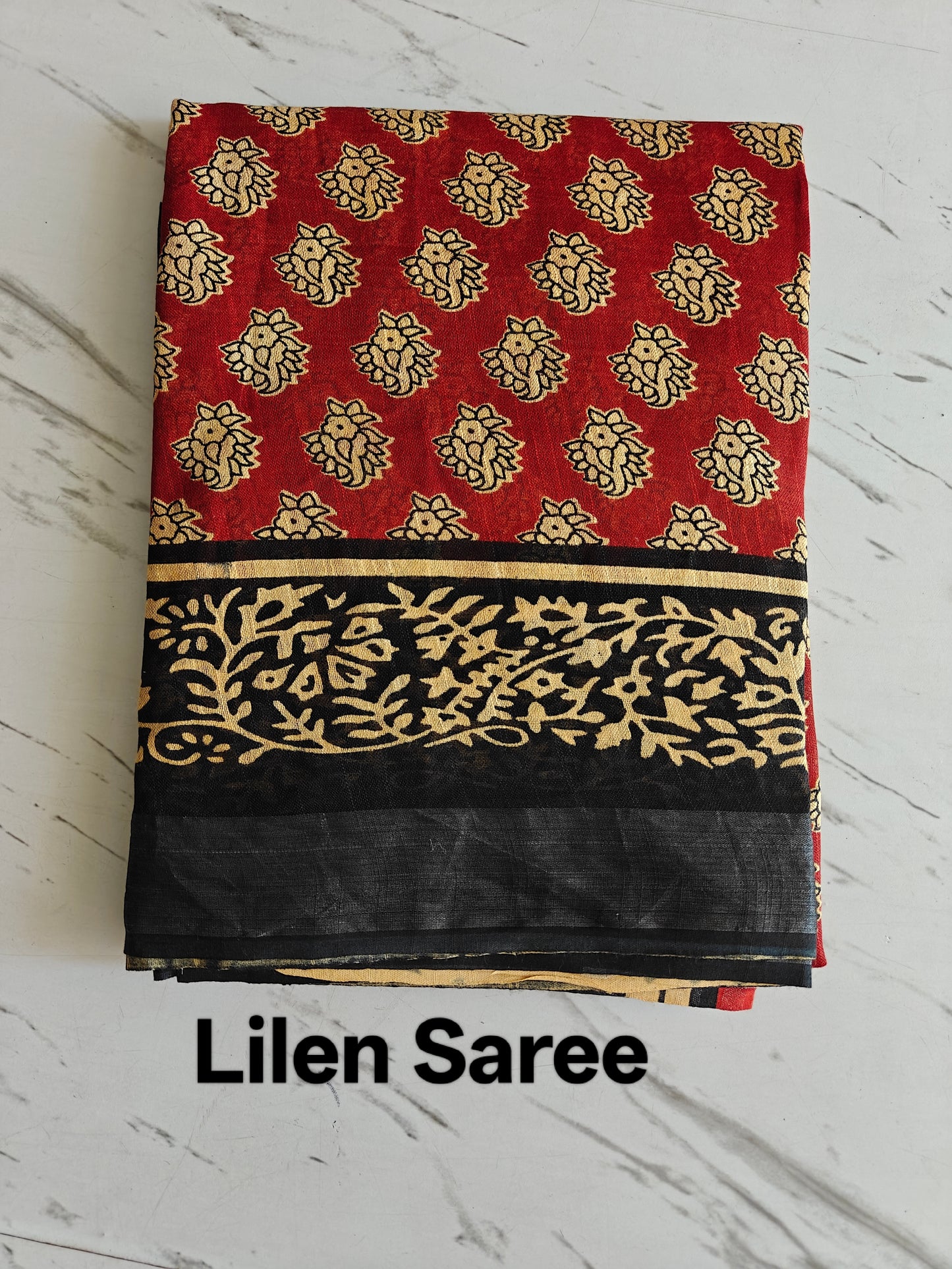 BAGRU Print Lilen Saree With Blouse