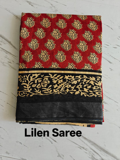 BAGRU Print Lilen Saree With Blouse
