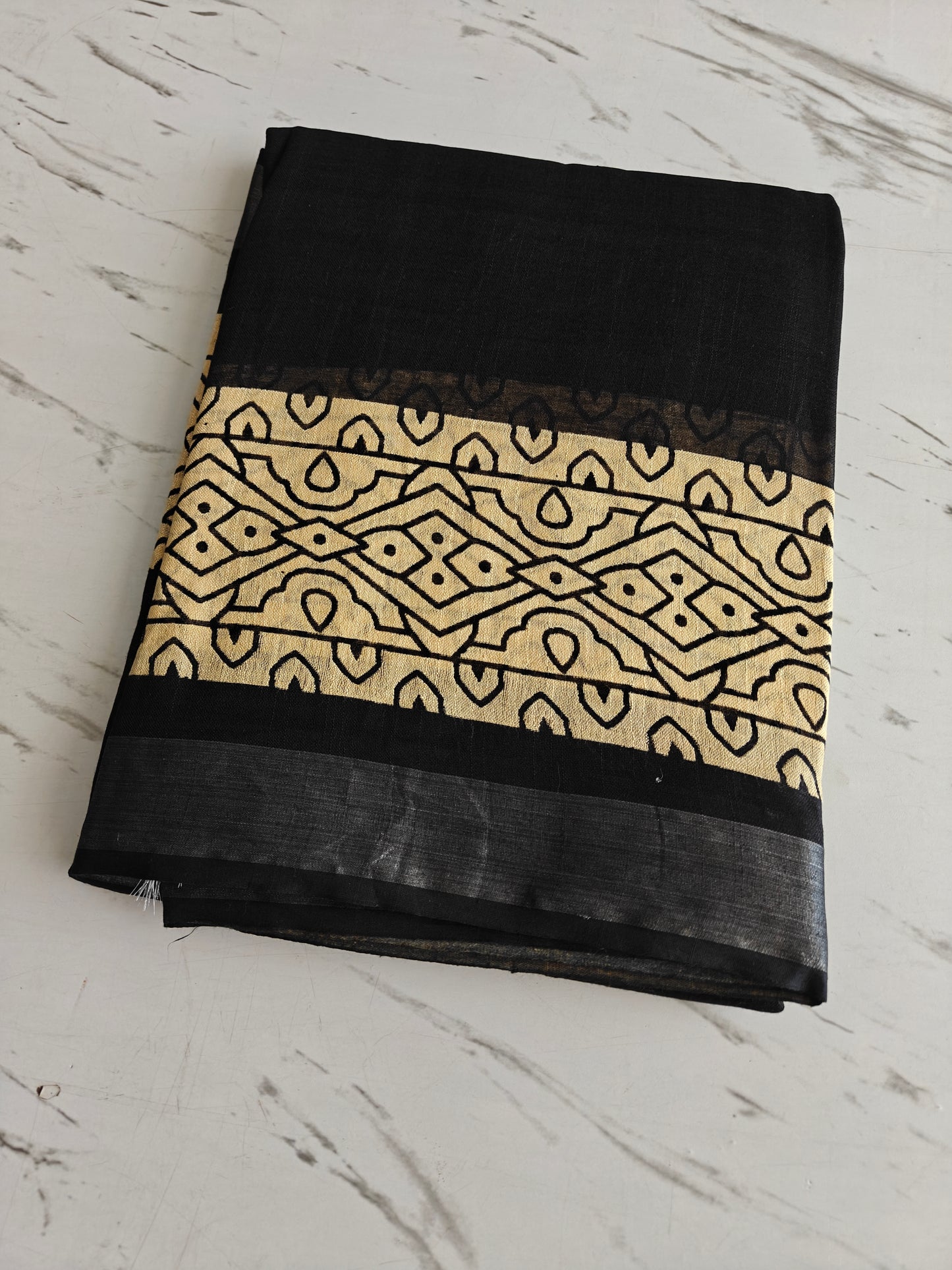 BAGRU Prime Black Lilen Saree With Blouse