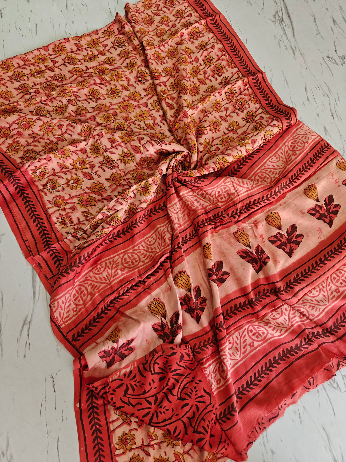 Vanspati Ajrakh Modal Silk Saree With Blouse