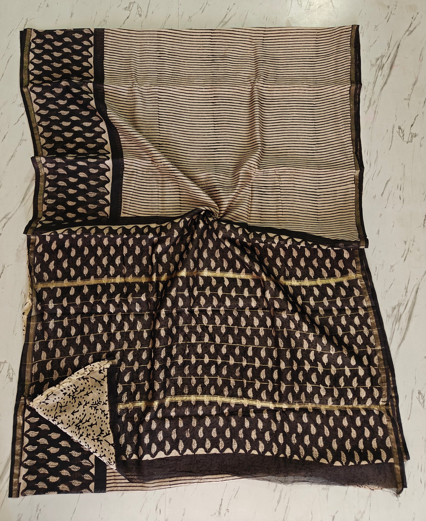 Bagru print Chanderi silk saree