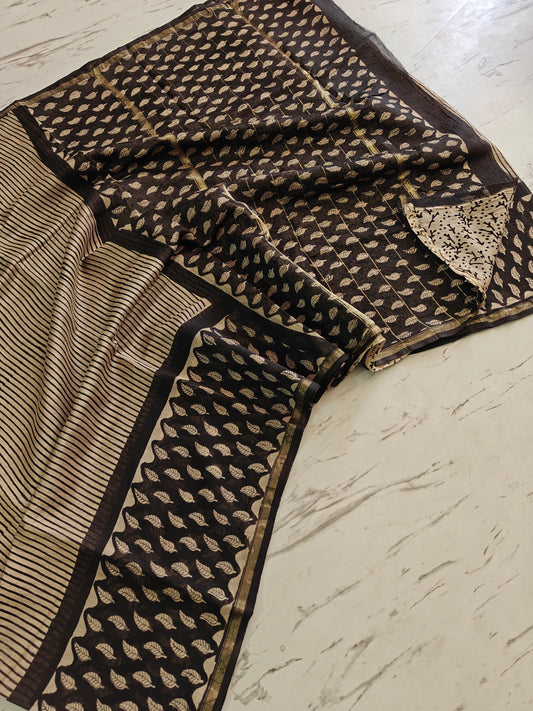 Bagru print Chanderi silk saree