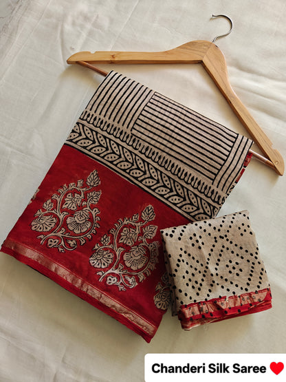 Bagru print Chanderi silk saree
