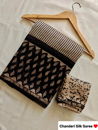 Bagru print Chanderi silk saree
