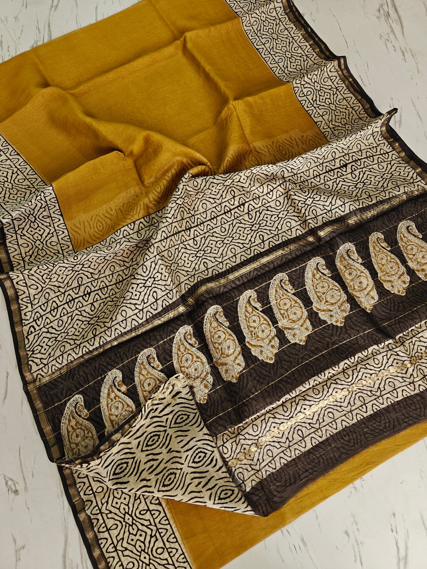 Bagru print Chanderi silk saree