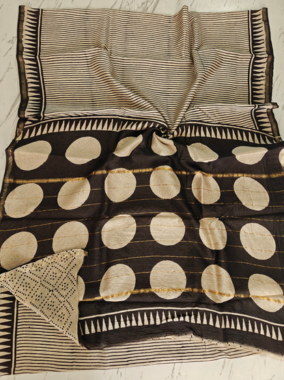 Bagru print Chanderi silk saree