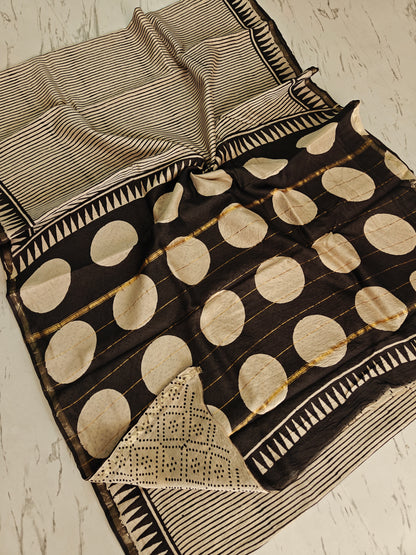 Bagru print Chanderi silk saree