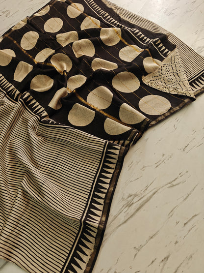 Bagru print Chanderi silk saree