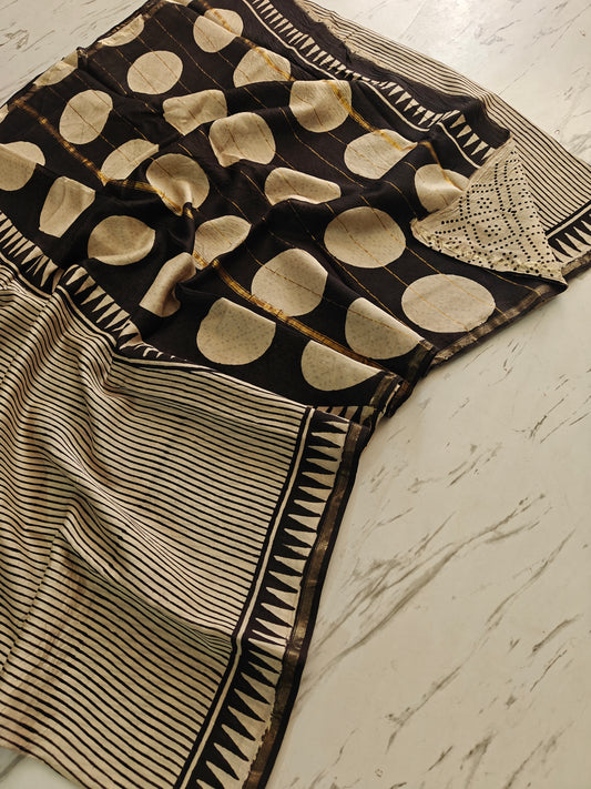 Bagru print Chanderi silk saree