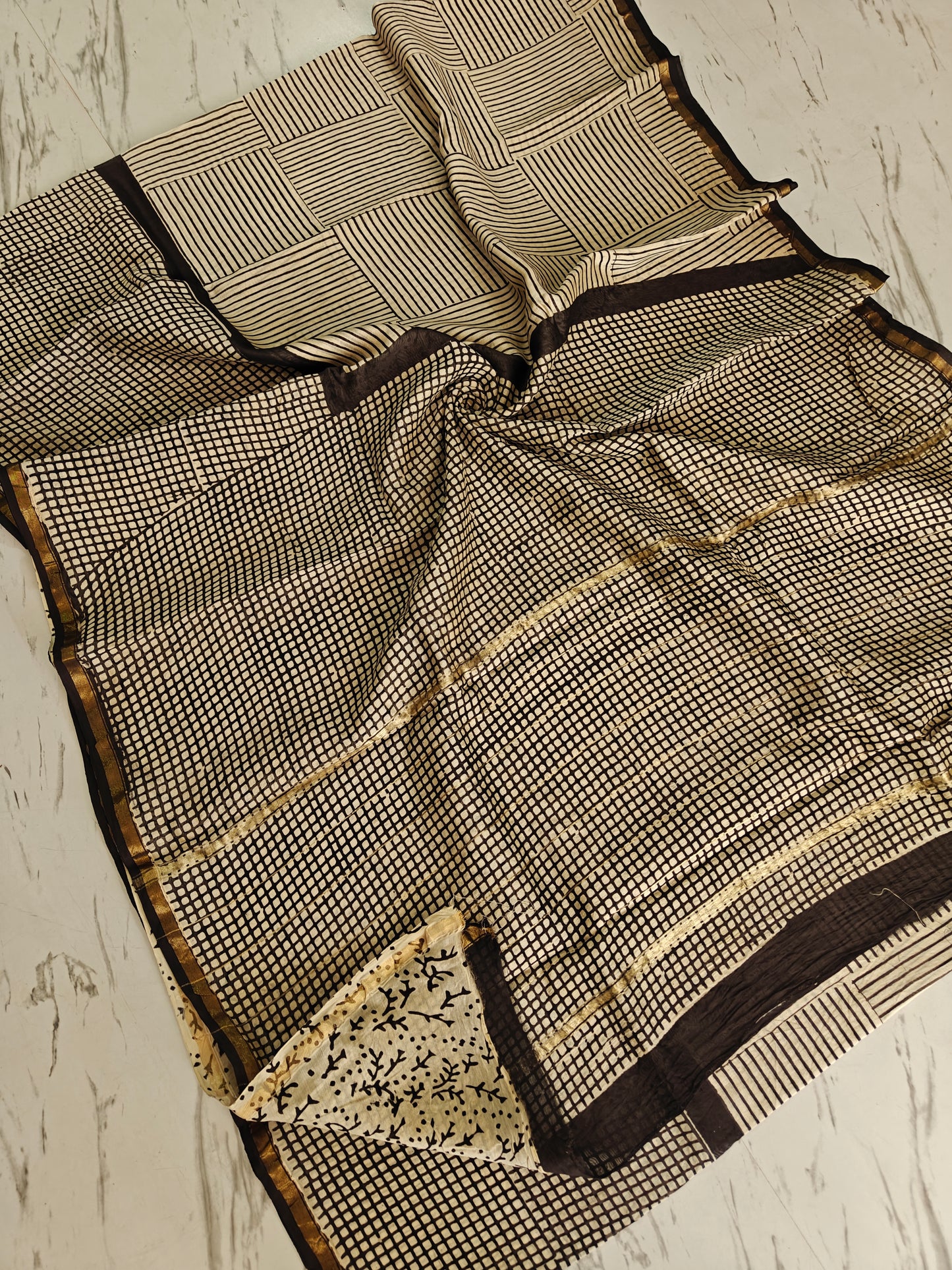 Bagru print Chanderi silk saree