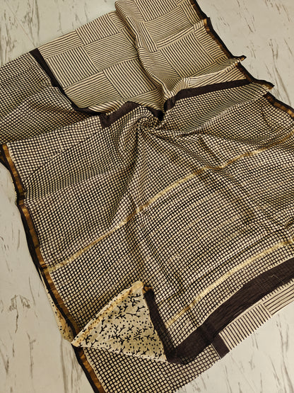 Bagru print Chanderi silk saree