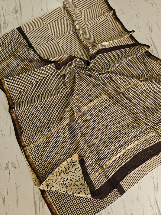 Bagru print Chanderi silk saree