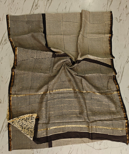 Bagru print Chanderi silk saree