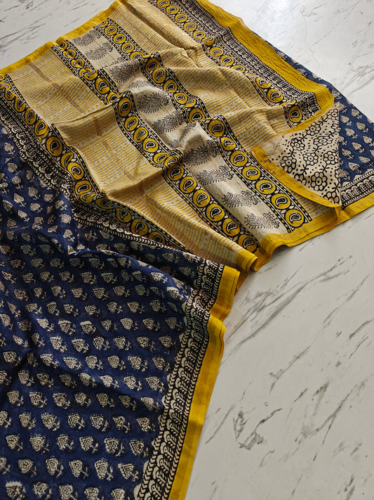 Bagru print Chanderi silk saree