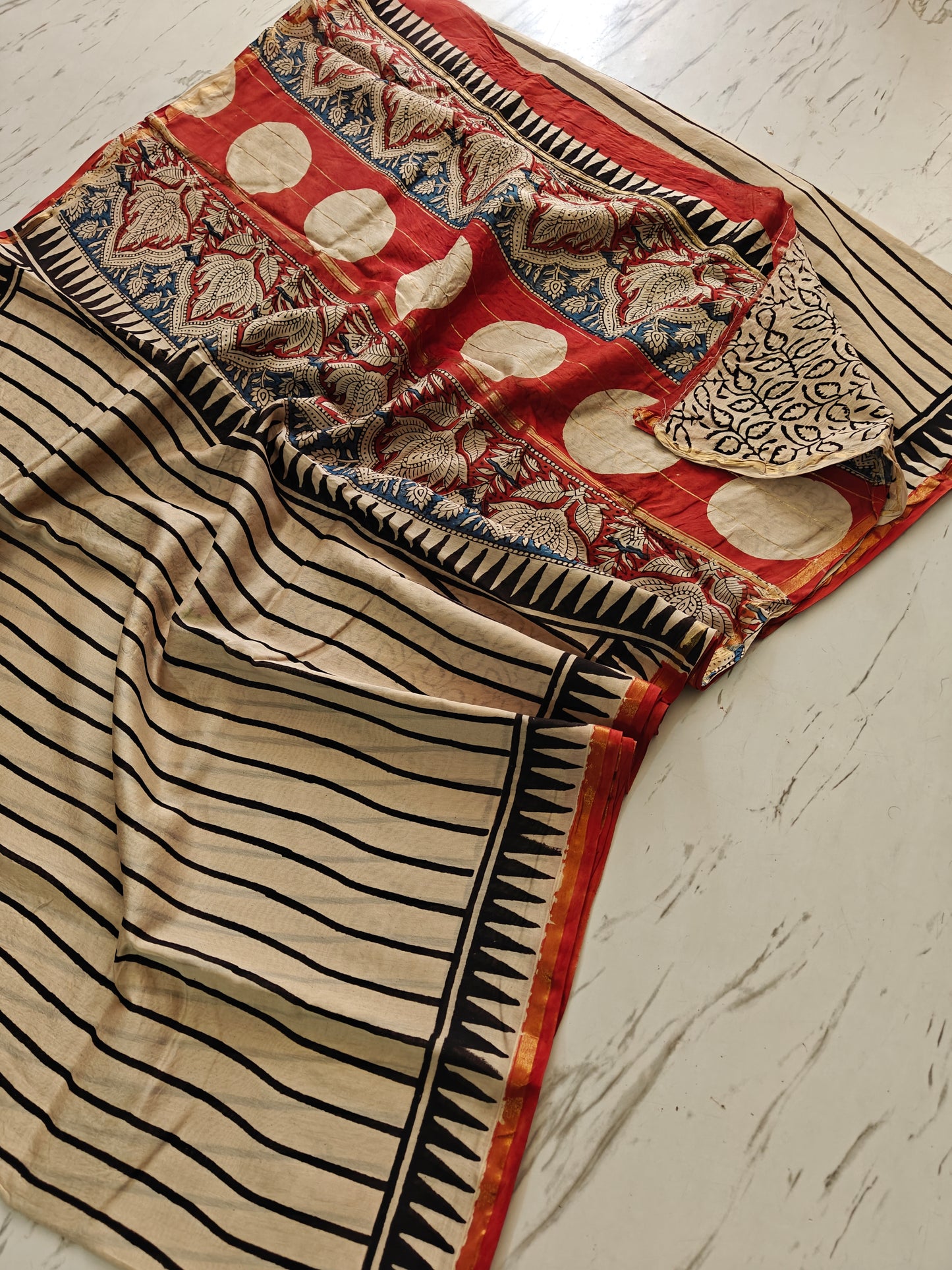 Bagru print Chanderi silk saree