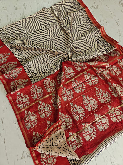 Bagru print Chanderi silk saree