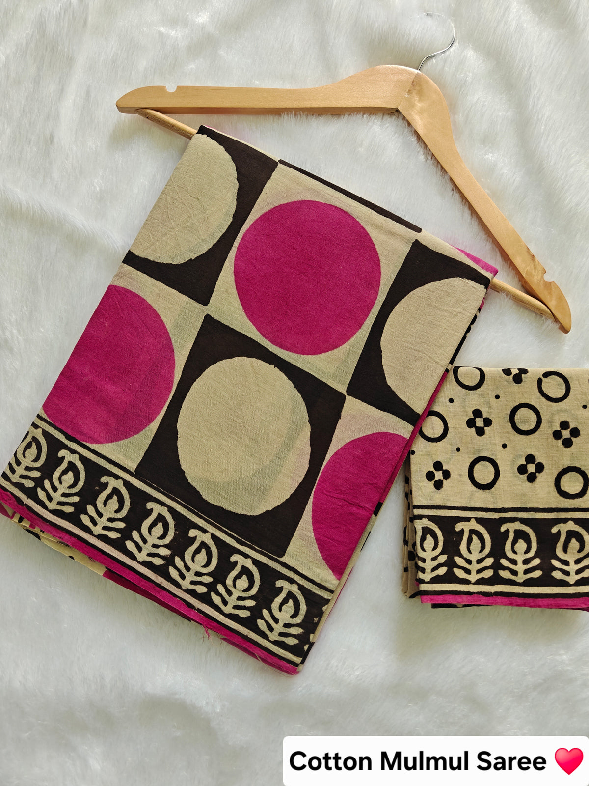 BAGRU Hand Block Printed Cotton Mulmul Saree with Blouse