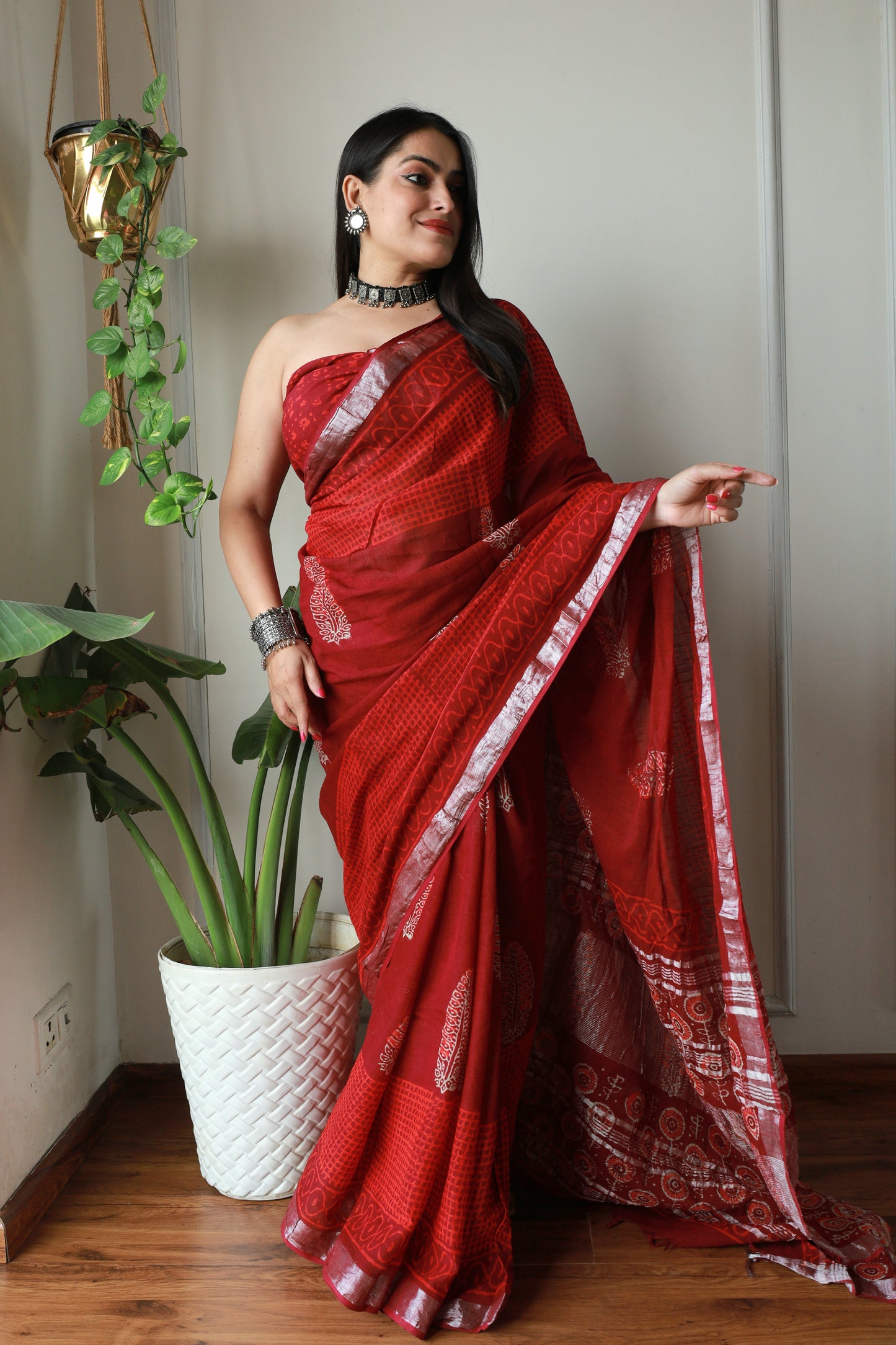 Bagru Prime Linen Saree With Blouse