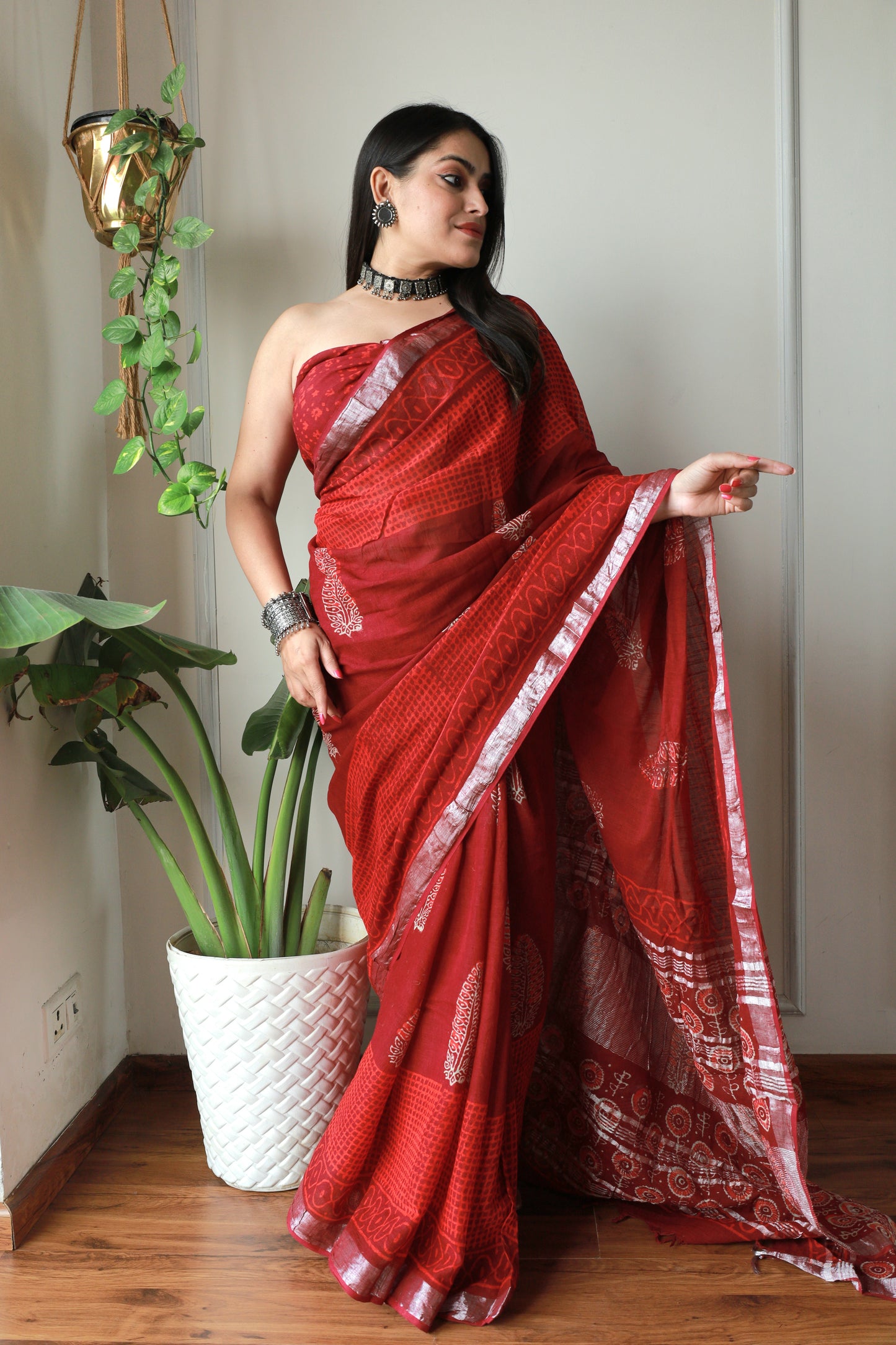 Bagru Prime Linen Saree With Blouse