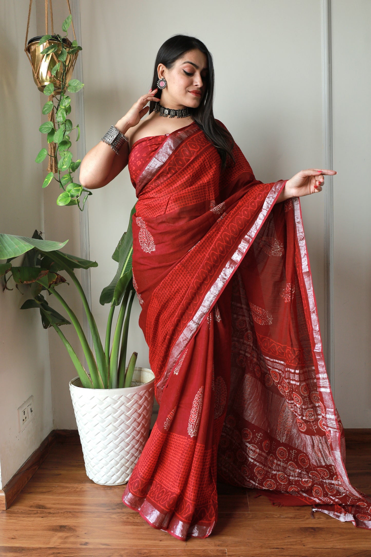 Bagru Prime Linen Saree With Blouse