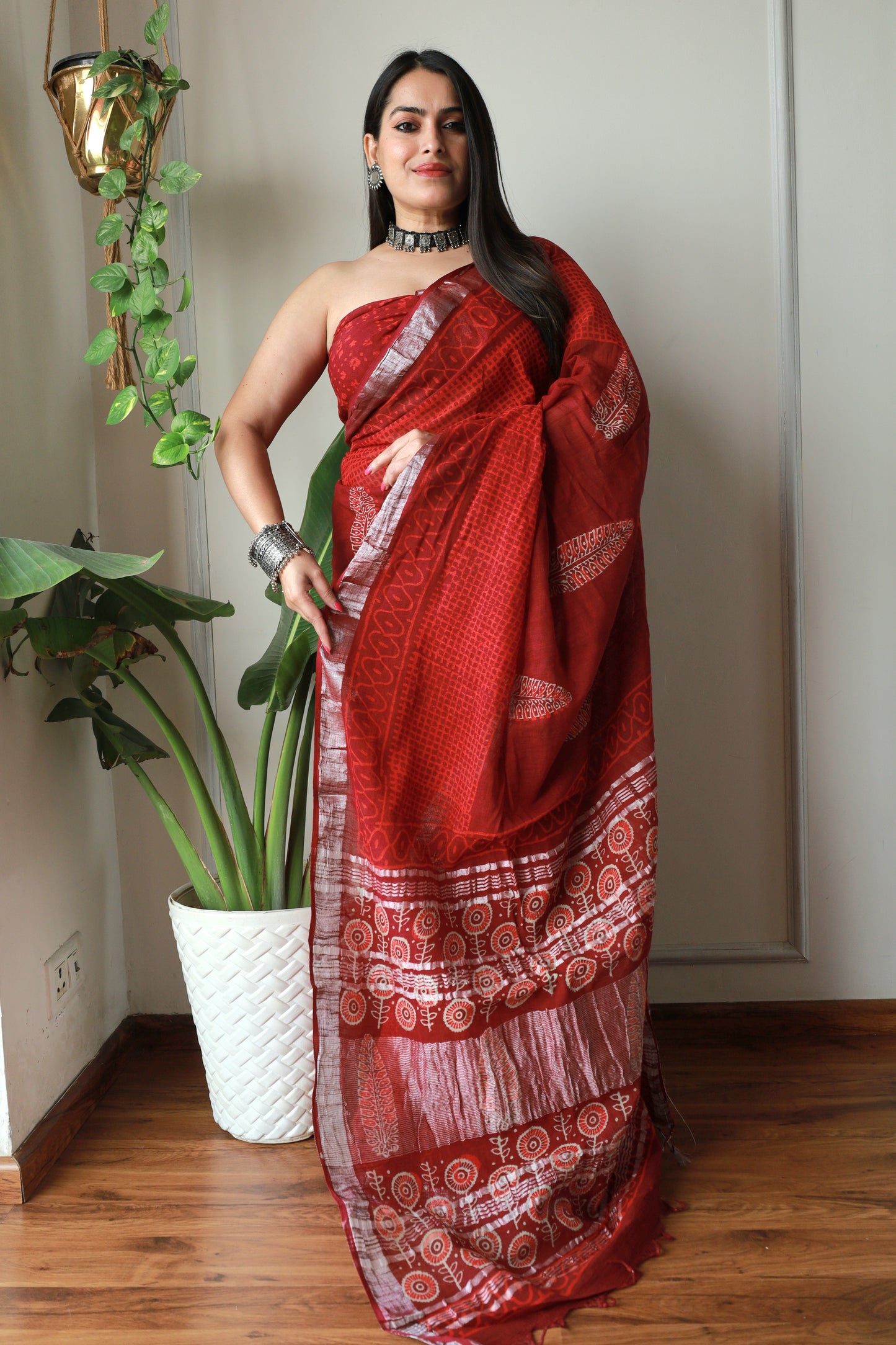 Bagru Prime Linen Saree With Blouse