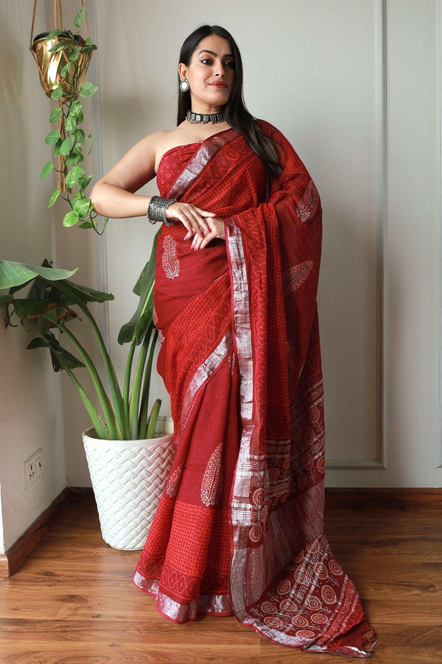 Bagru Prime Linen Saree With Blouse