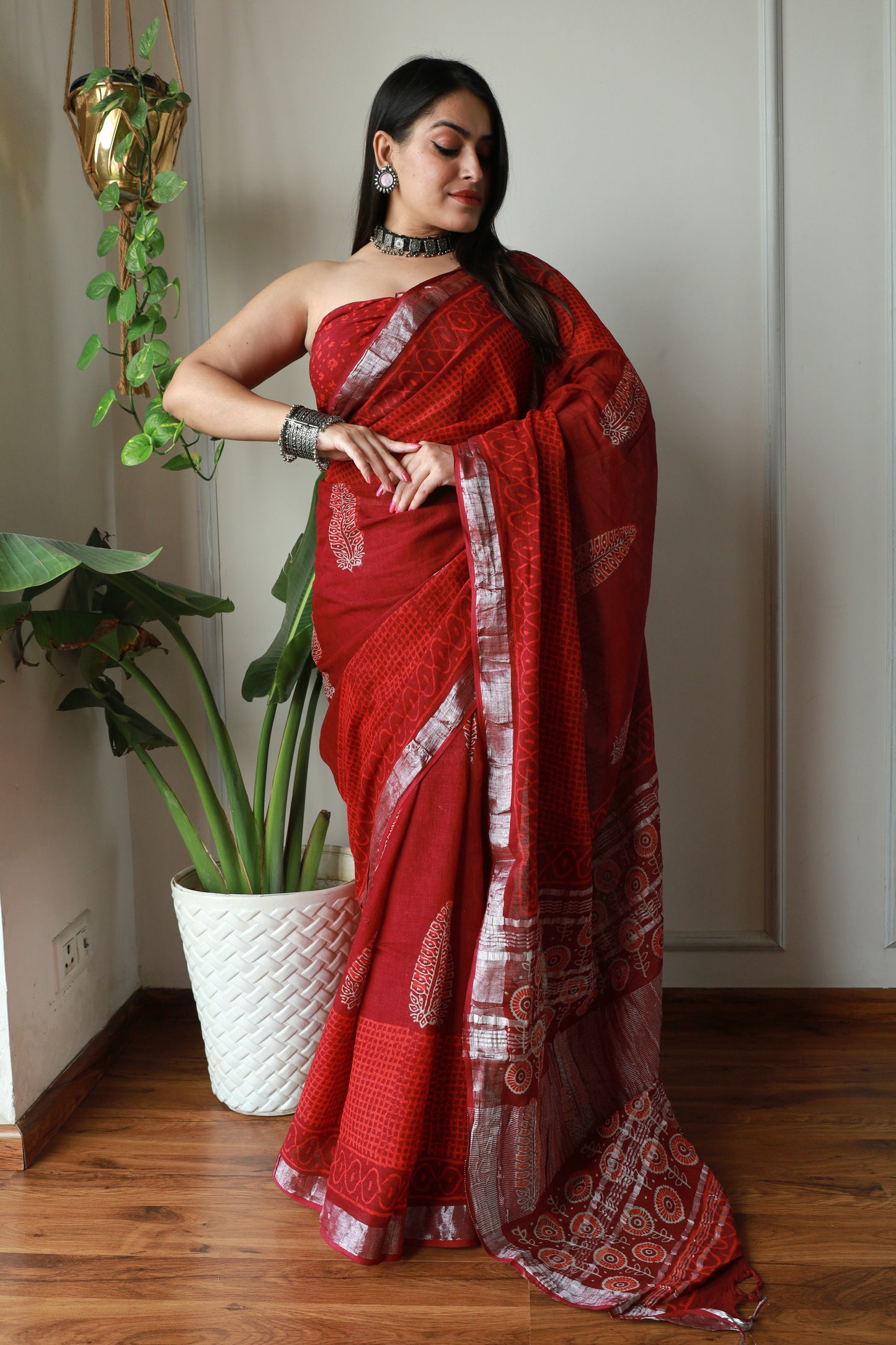 Bagru Prime Linen Saree With Blouse