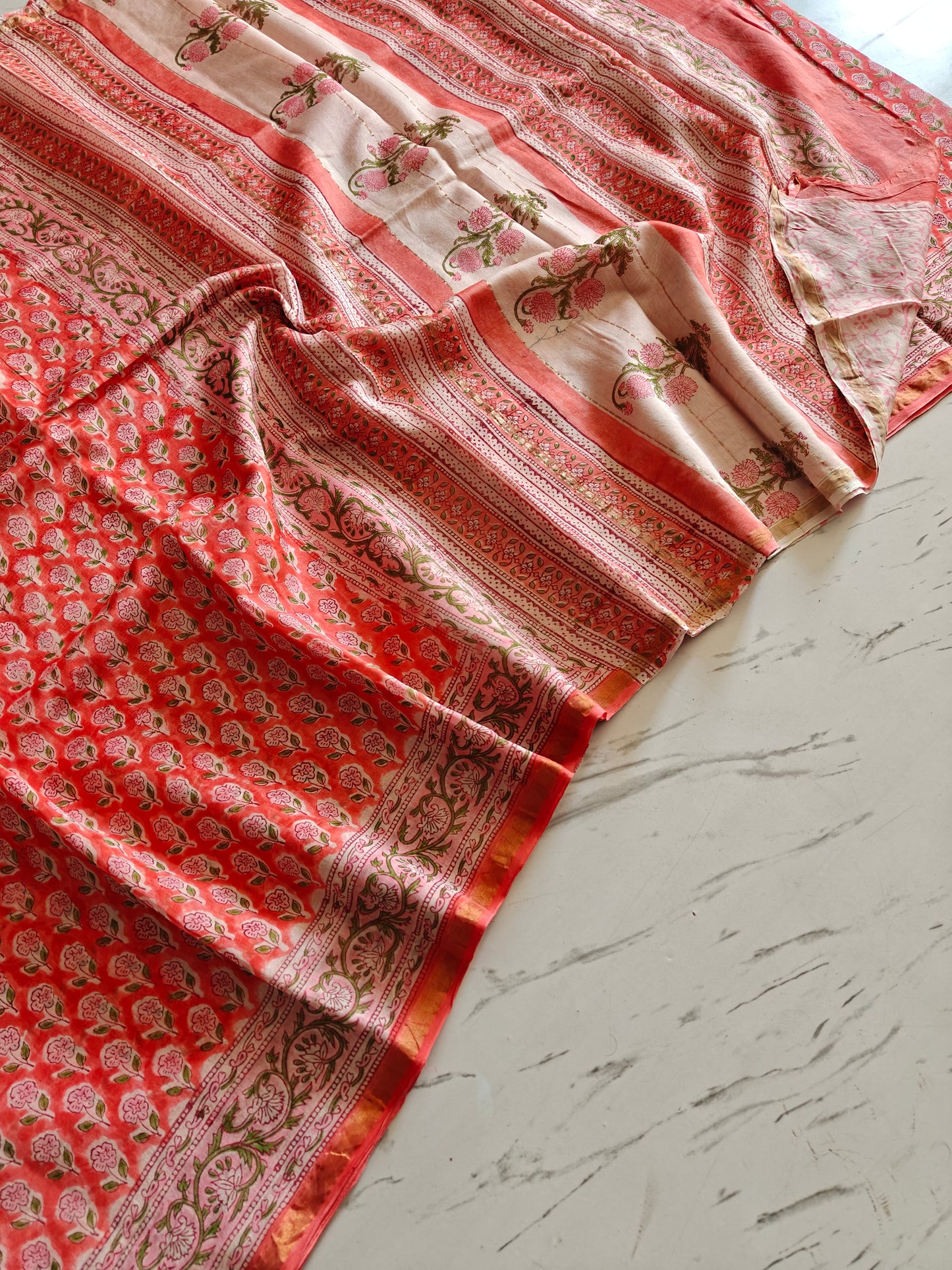 Bagru print Chanderi silk saree