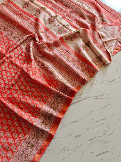 Bagru print Chanderi silk saree