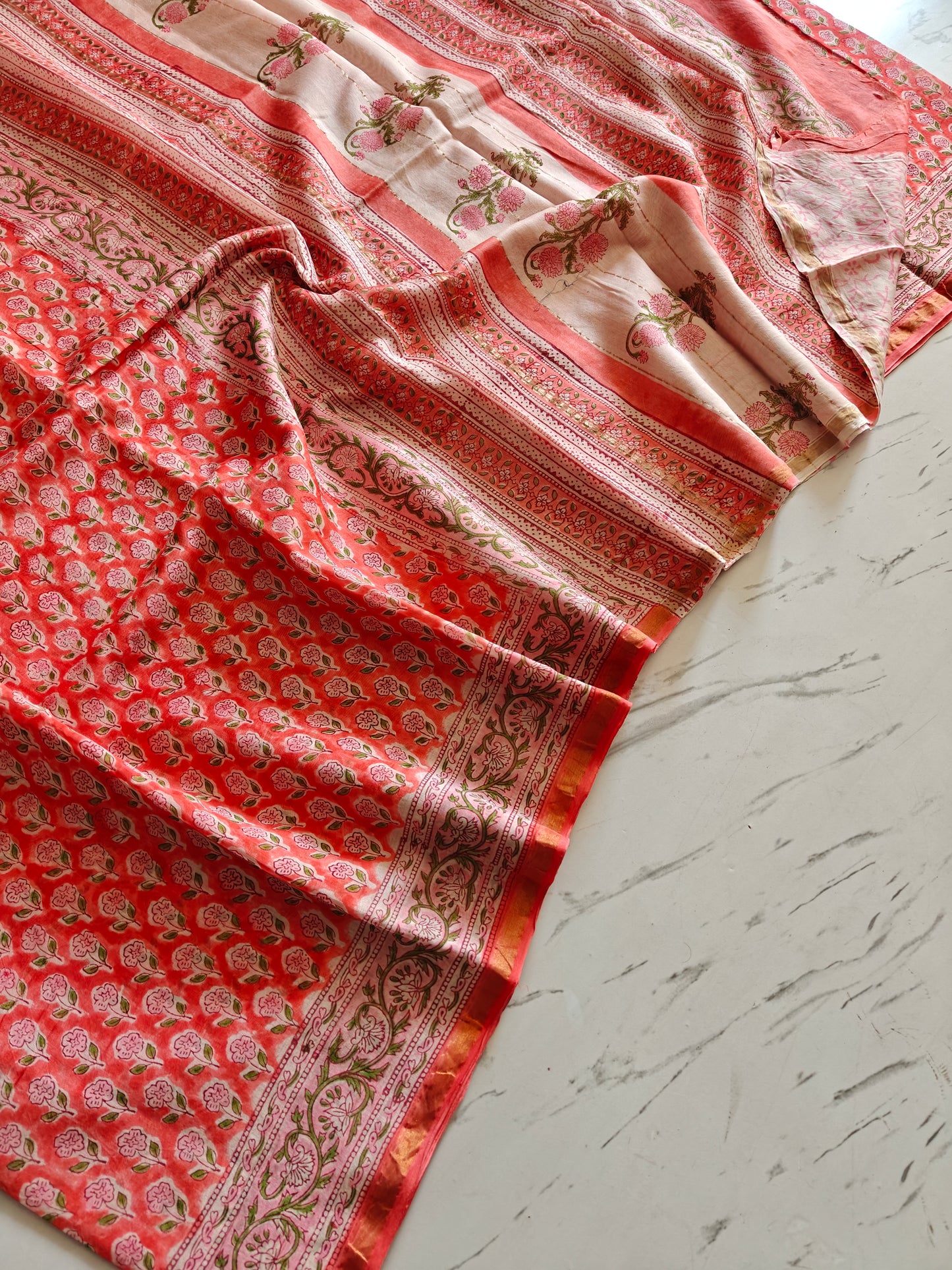 Bagru print Chanderi silk saree