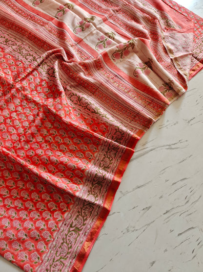 Bagru print Chanderi silk saree