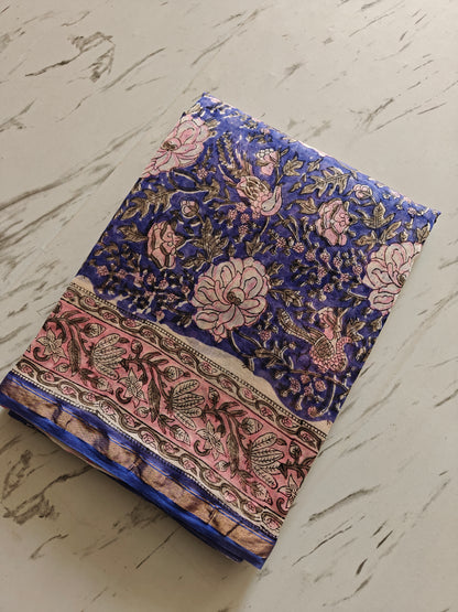 Bagru print Chanderi silk saree