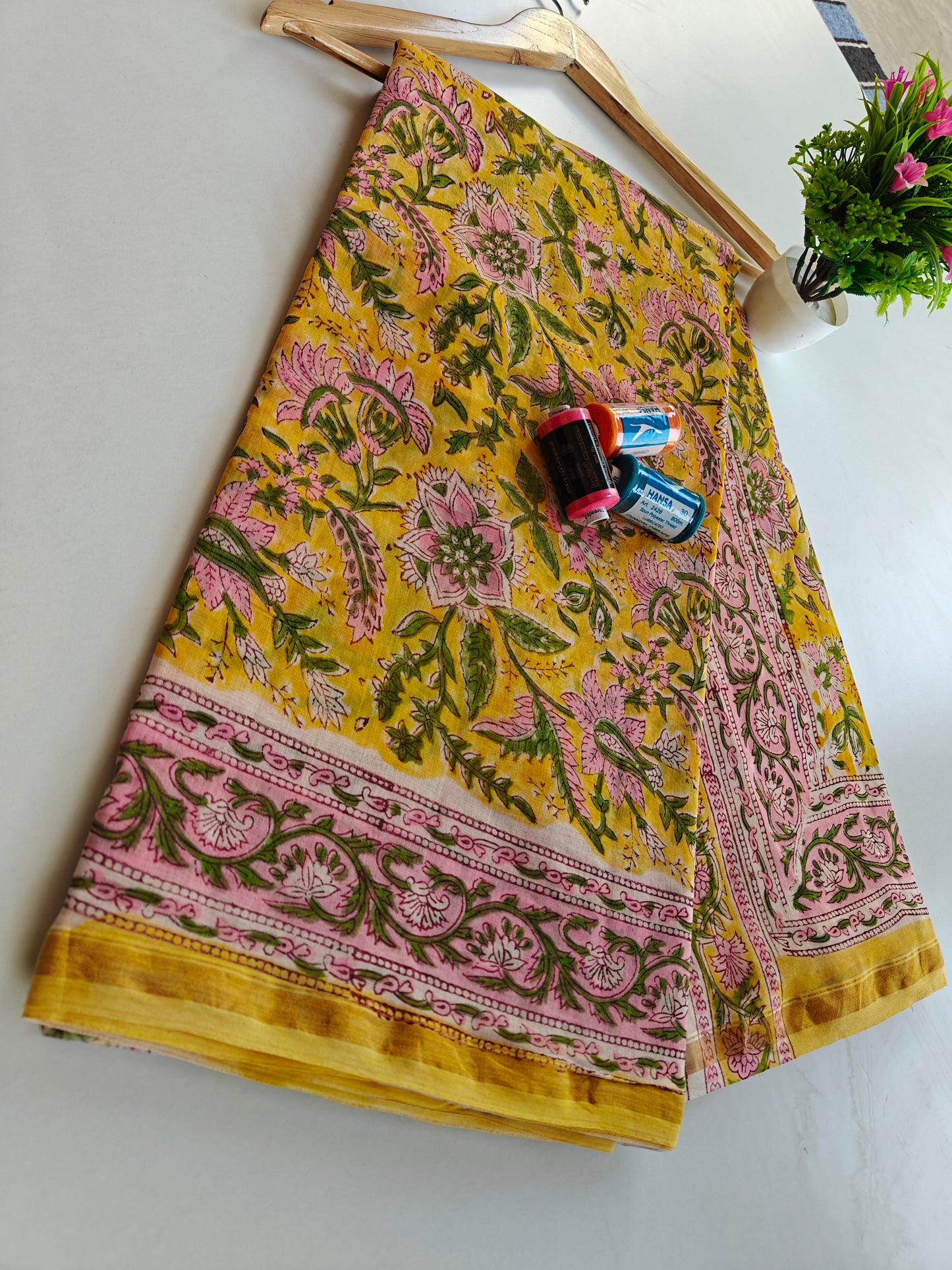 Bagru print Chanderi silk saree