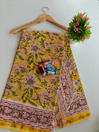 Bagru print Chanderi silk saree