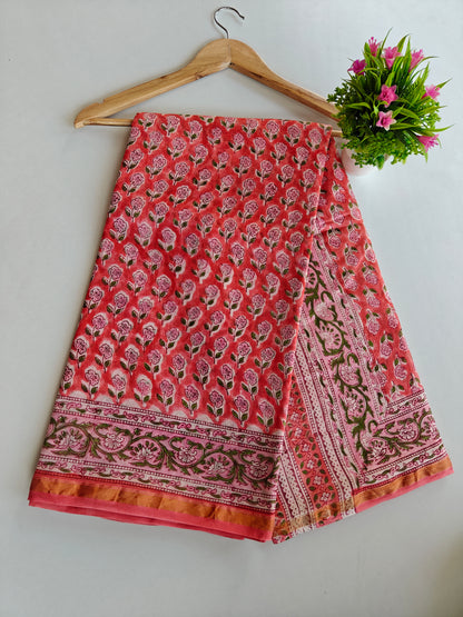 Bagru print Chanderi silk saree