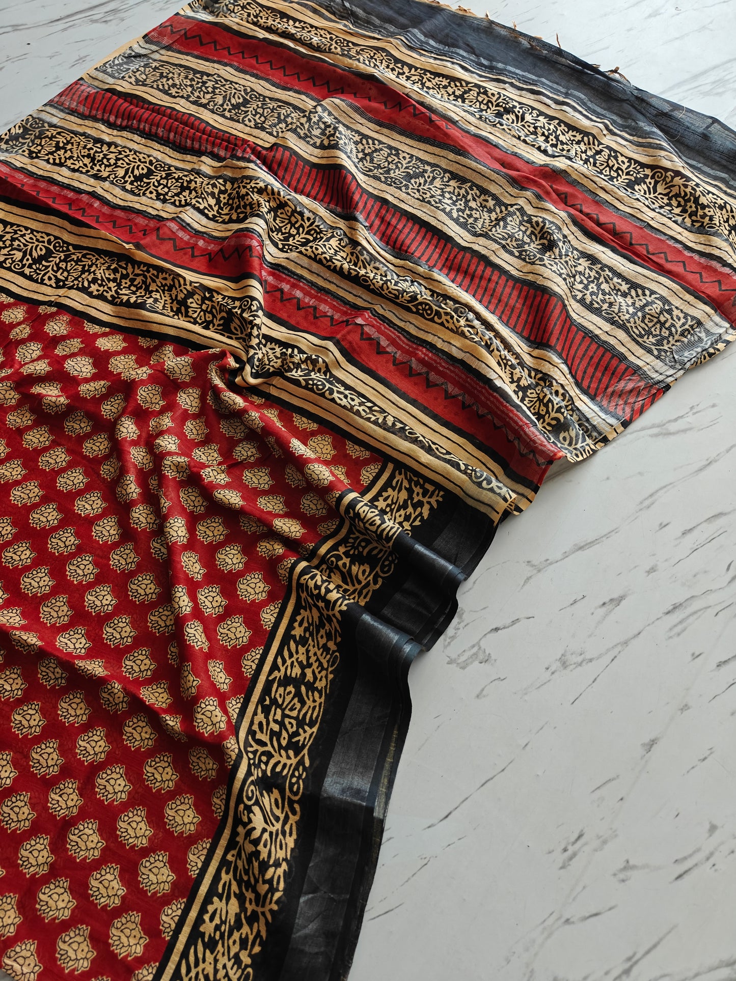 BAGRU Print Lilen Saree With Blouse