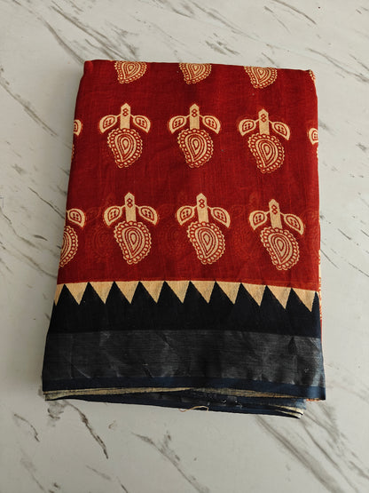 Bagru Print Lilen Saree With Blouse