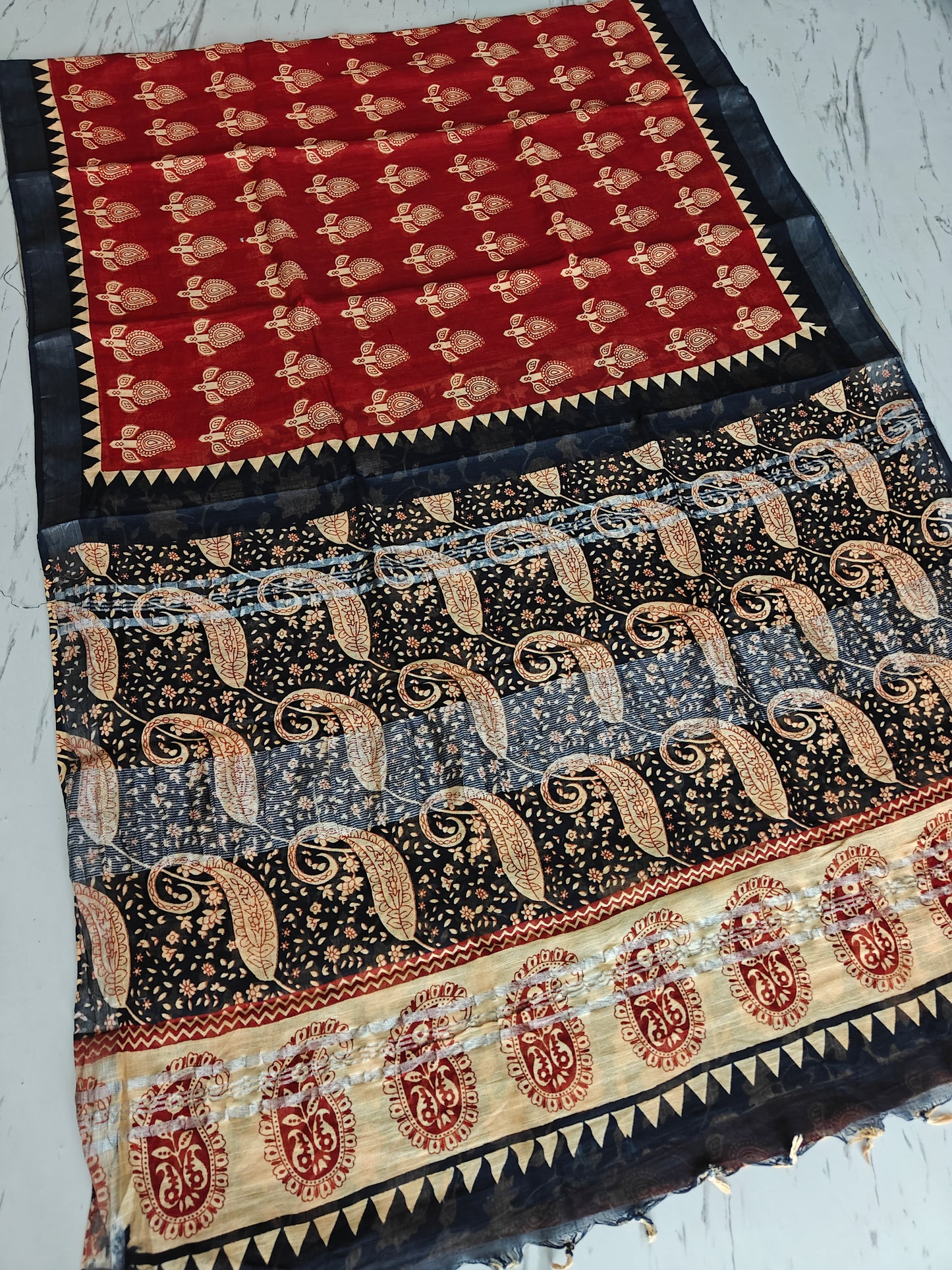 Bagru Print Lilen Saree With Blouse