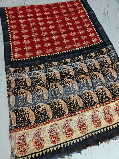Bagru Print Lilen Saree With Blouse