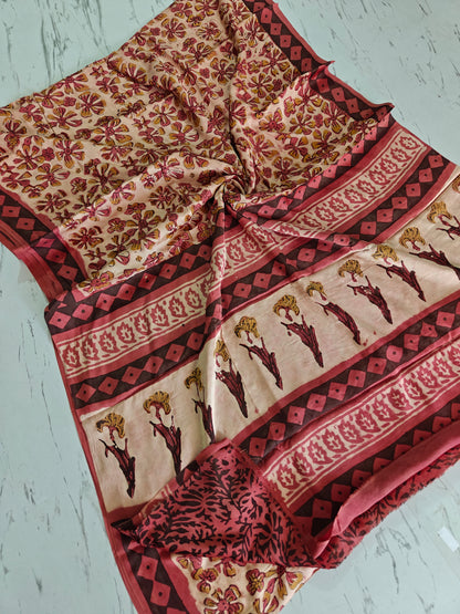 Vanaspati Ajrakh Printed Modal Silk saree
