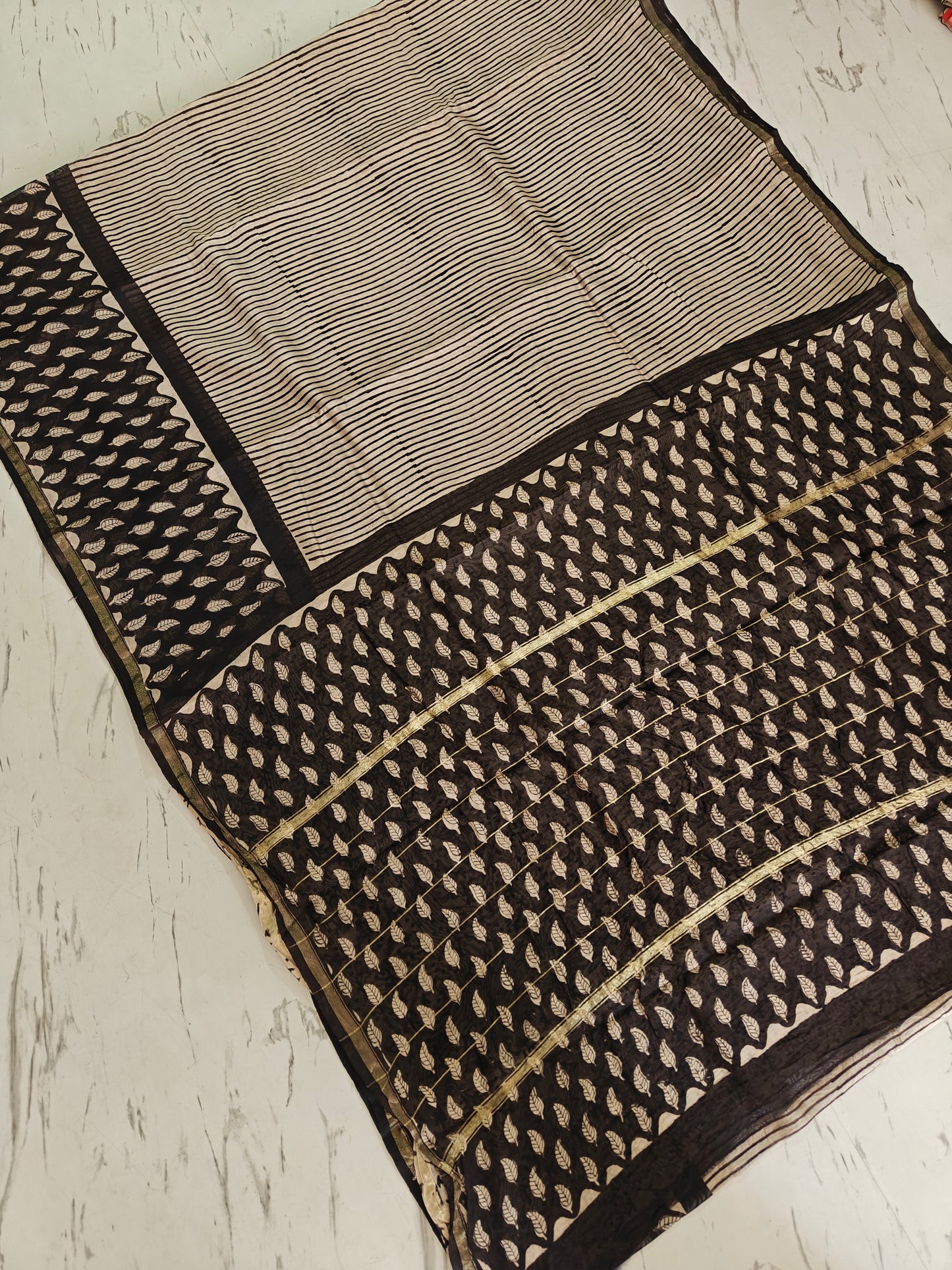Bagru print Chanderi silk saree