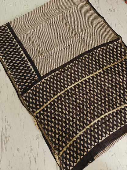Bagru print Chanderi silk saree