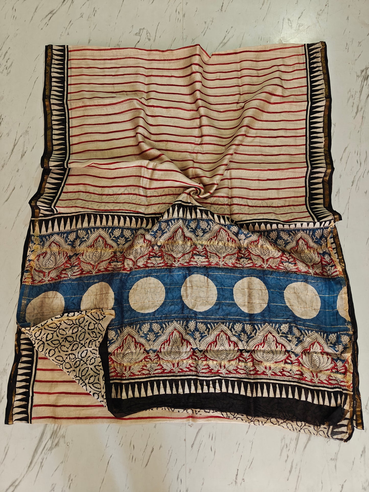 Bagru print Chanderi silk saree