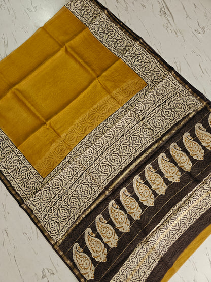 Bagru print Chanderi silk saree