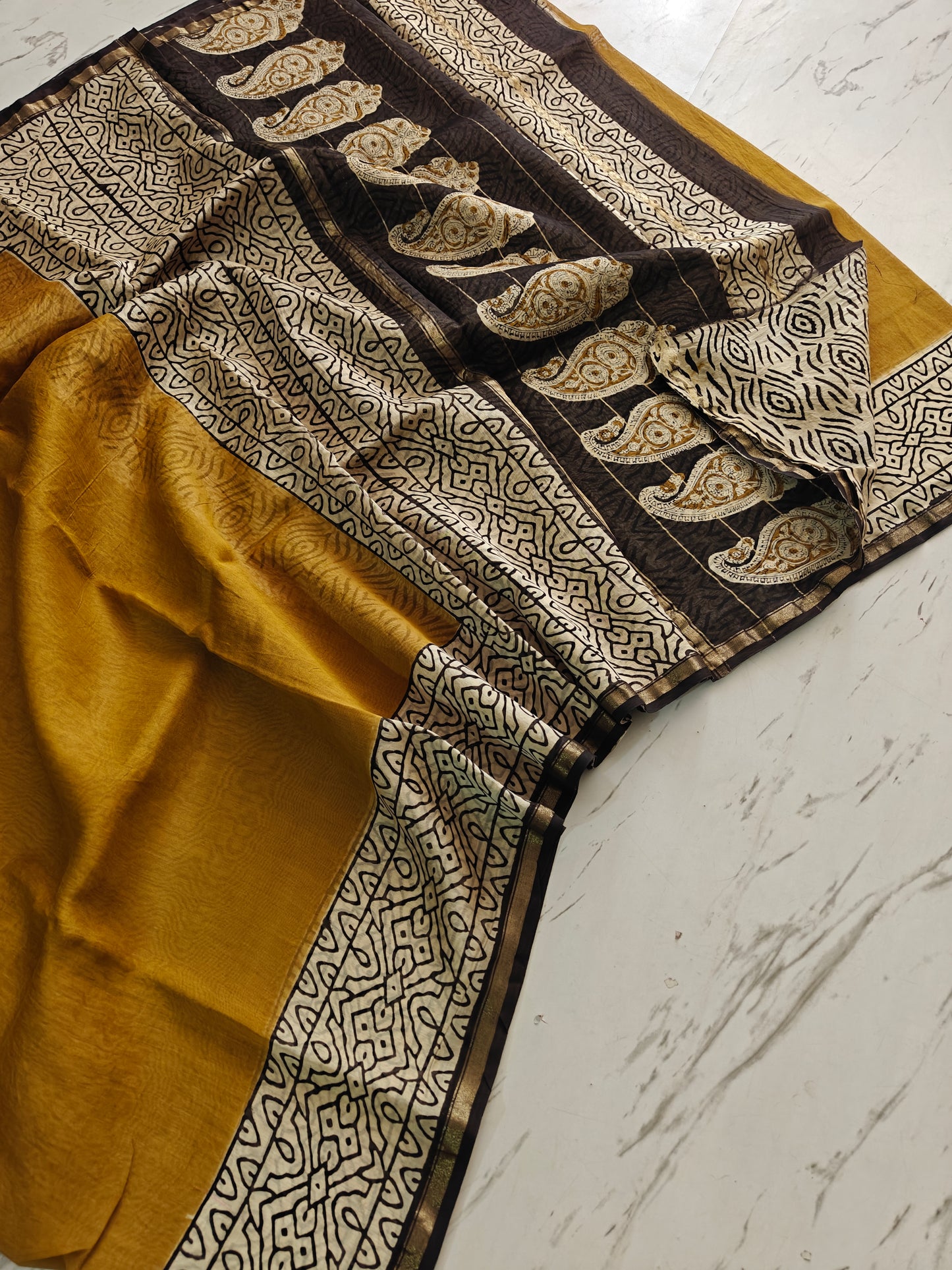 Bagru print Chanderi silk saree