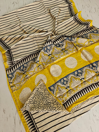 Bagru print Chanderi silk saree